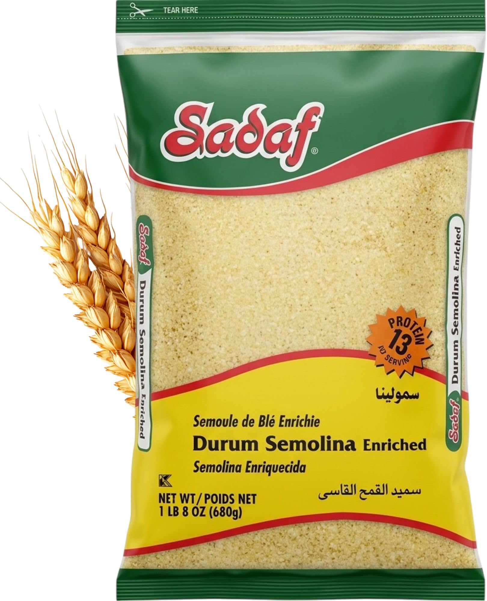 Sadaf Durum Semolina Fine - Enriched Durum Semolina for Cooking & Baking - Semolina Flour - Middle Eastern Cuisine - Kosher - 24 Oz Resealable Bag