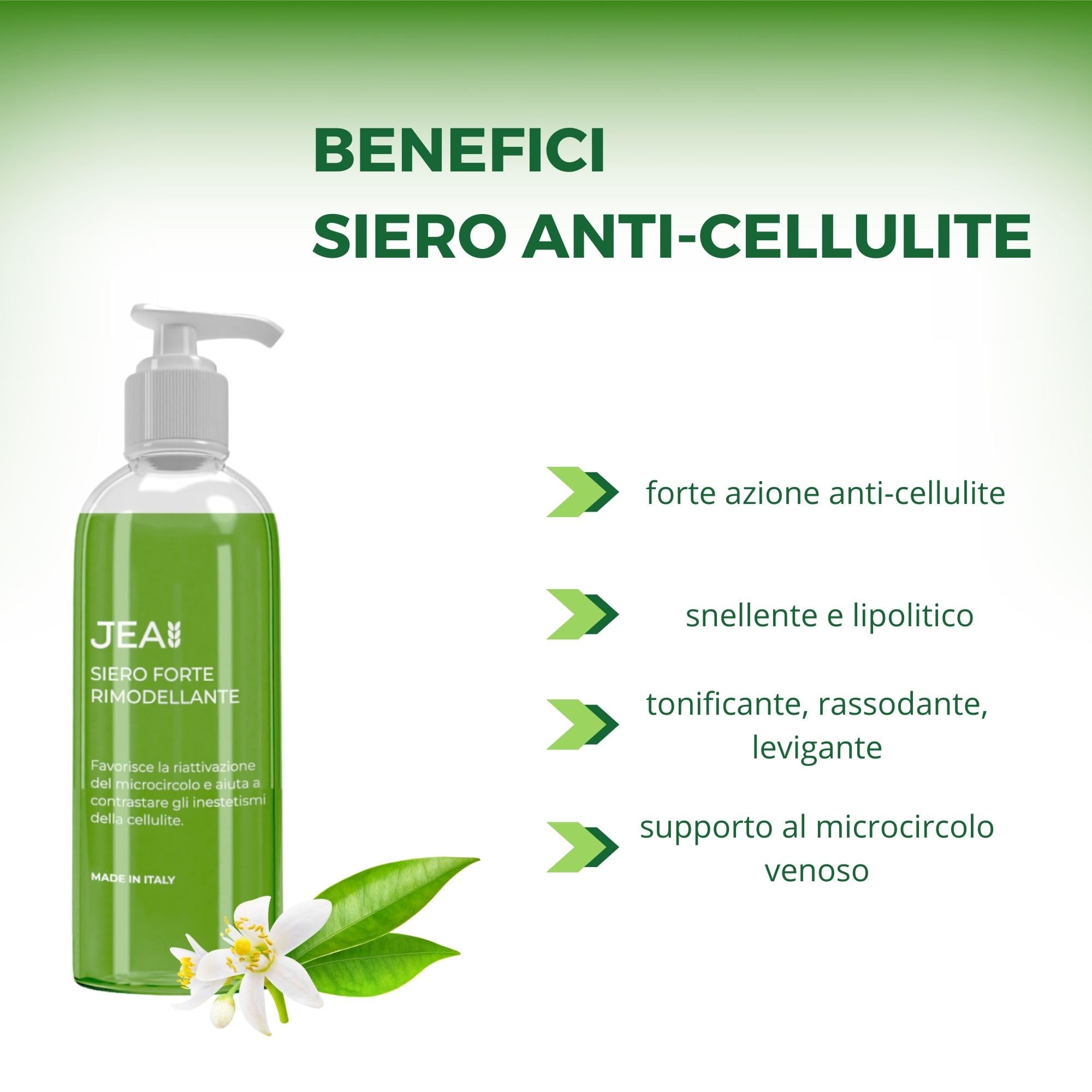 JEA Siero Forte Rimodellante con Esosomi Vegetali, per il Corpo, Snellente e Anticellulite - Con Caffeina, Carnitina, Coenzima A, Fosfatidilcolina - Texture Leggera, 200 ml