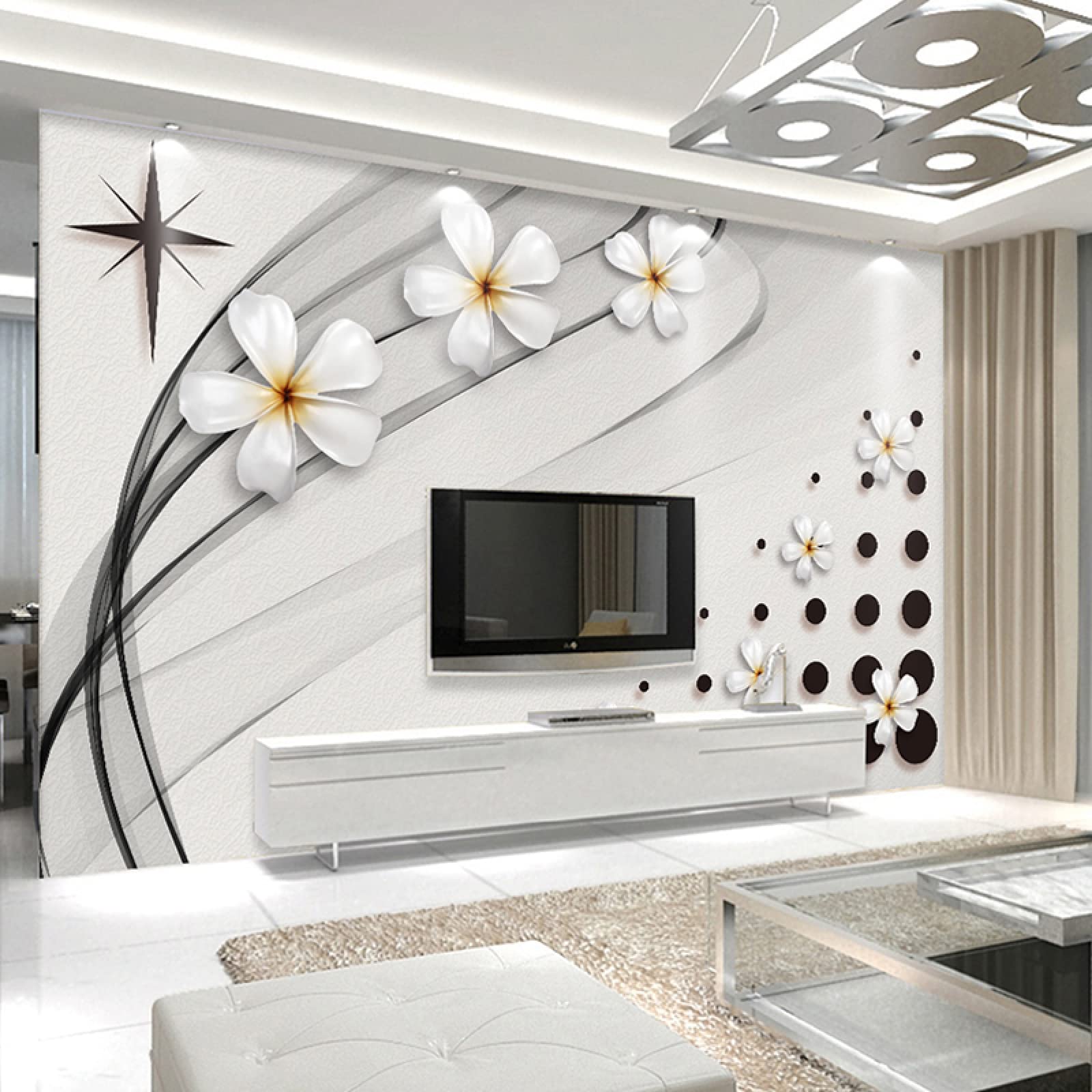 Papier peint noir et blanc autocollant fleurs 3D pour masquer les défauts des murs salon chambre
