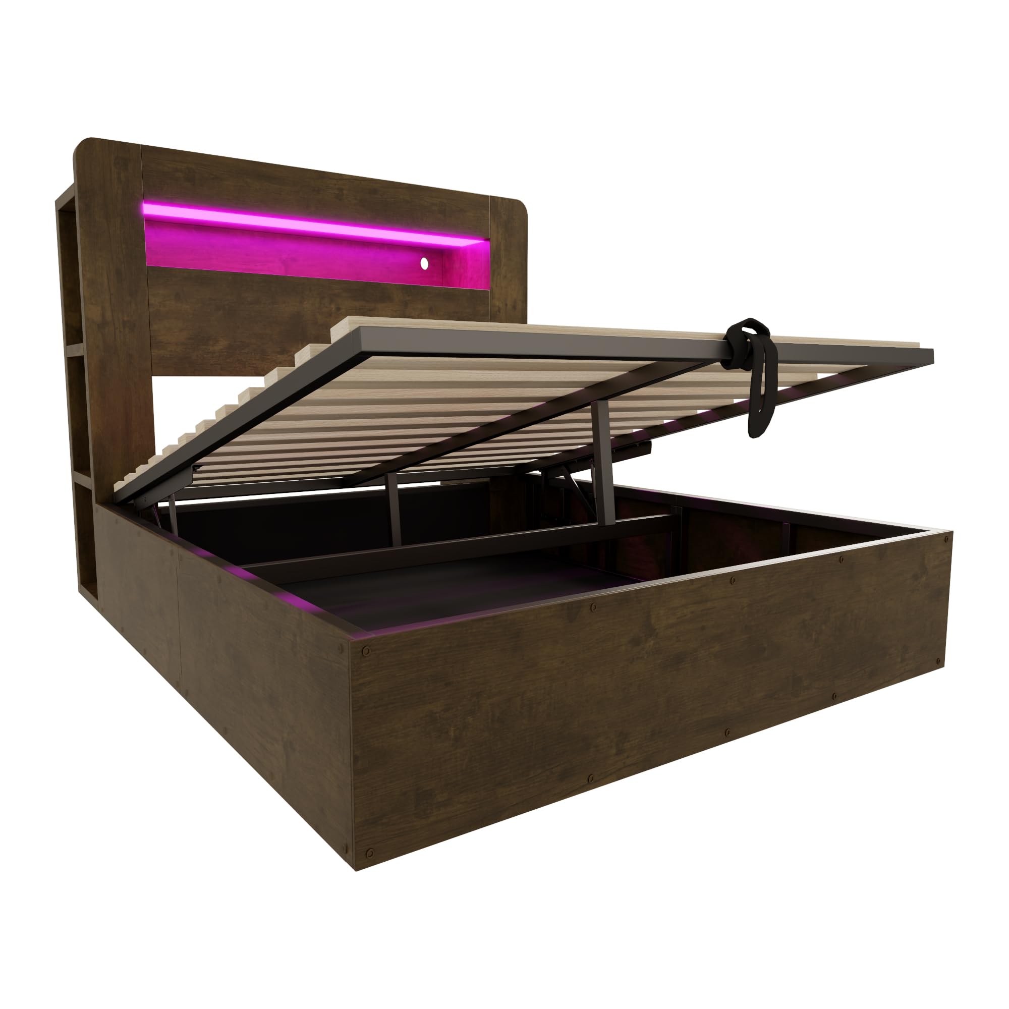 Camas Juveniles Cama 140x200 cm con Enchufe y USB, Camas Matrimoniales con LED y Cabecero de Almacenaje, Cama Doble con Almacenamiento Hidráulico, Somier de Madera, Sin Colchón, Madera Vintage