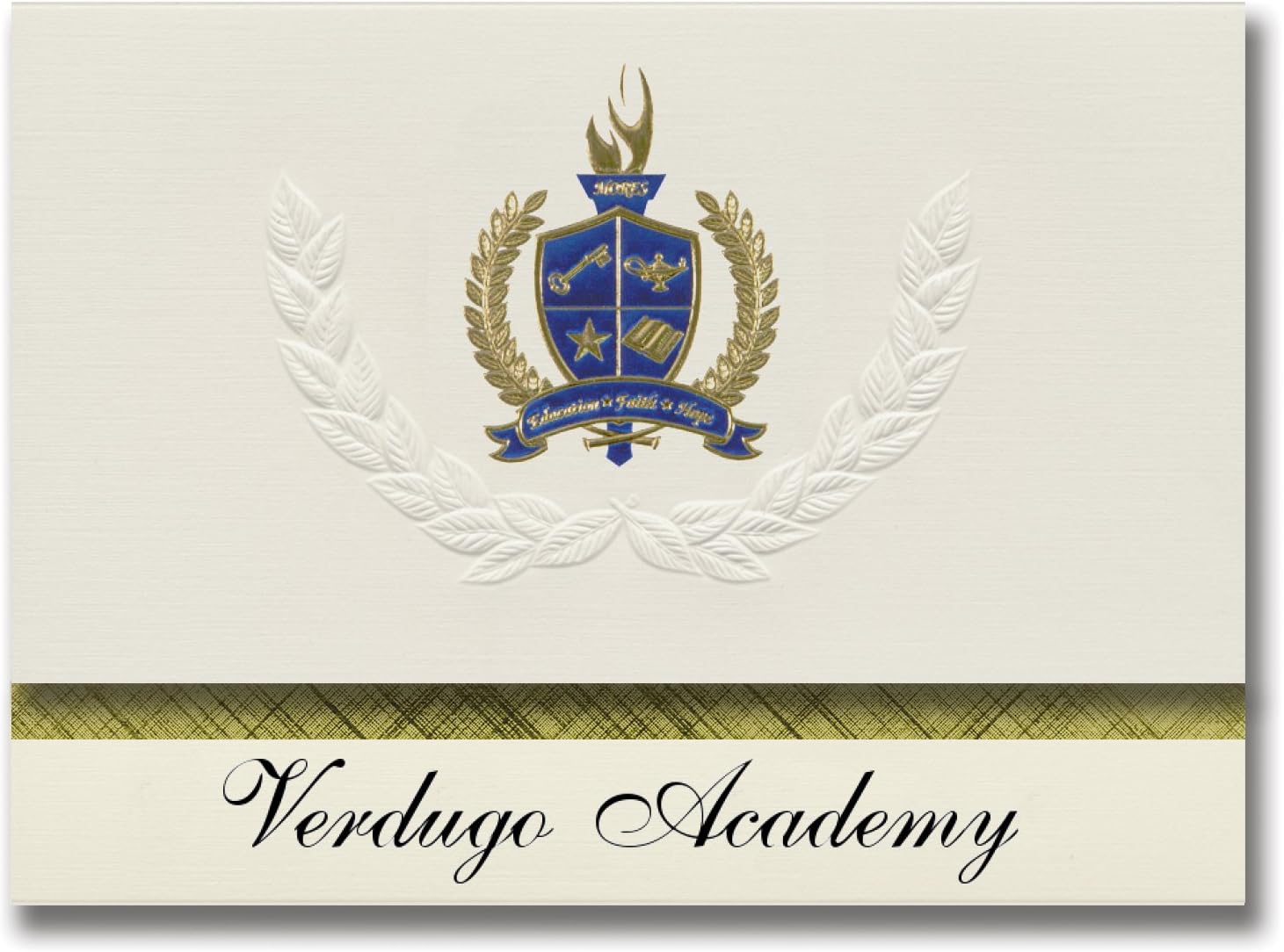 Signature Announcements Verdugo Academy (La Crescenta, CA) Graduation Announcements, Presidential style, Basic package of 25 with Gold & Blue Metallic Foil seal
