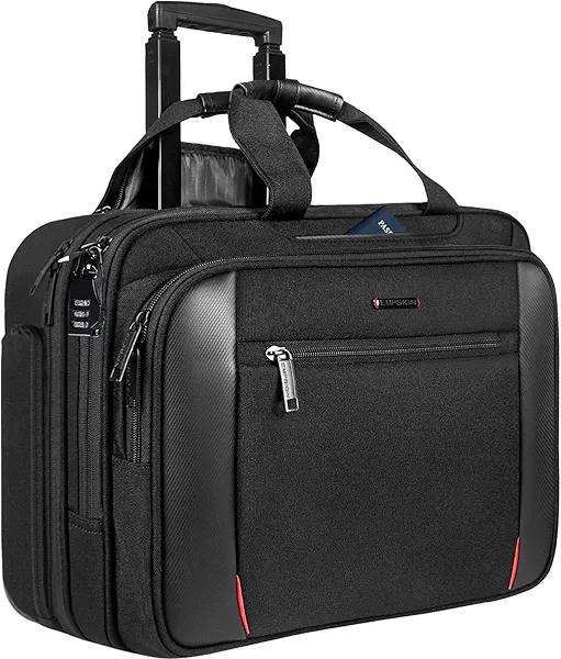 EMPSIGN Rolling Briefcase Laptop Bag,17.3" Computer bag with wheels, Water Repellent Travel Roller Underseat Bag with RFID Blocking Pocket,Rolling Work Bags for women/men -Black