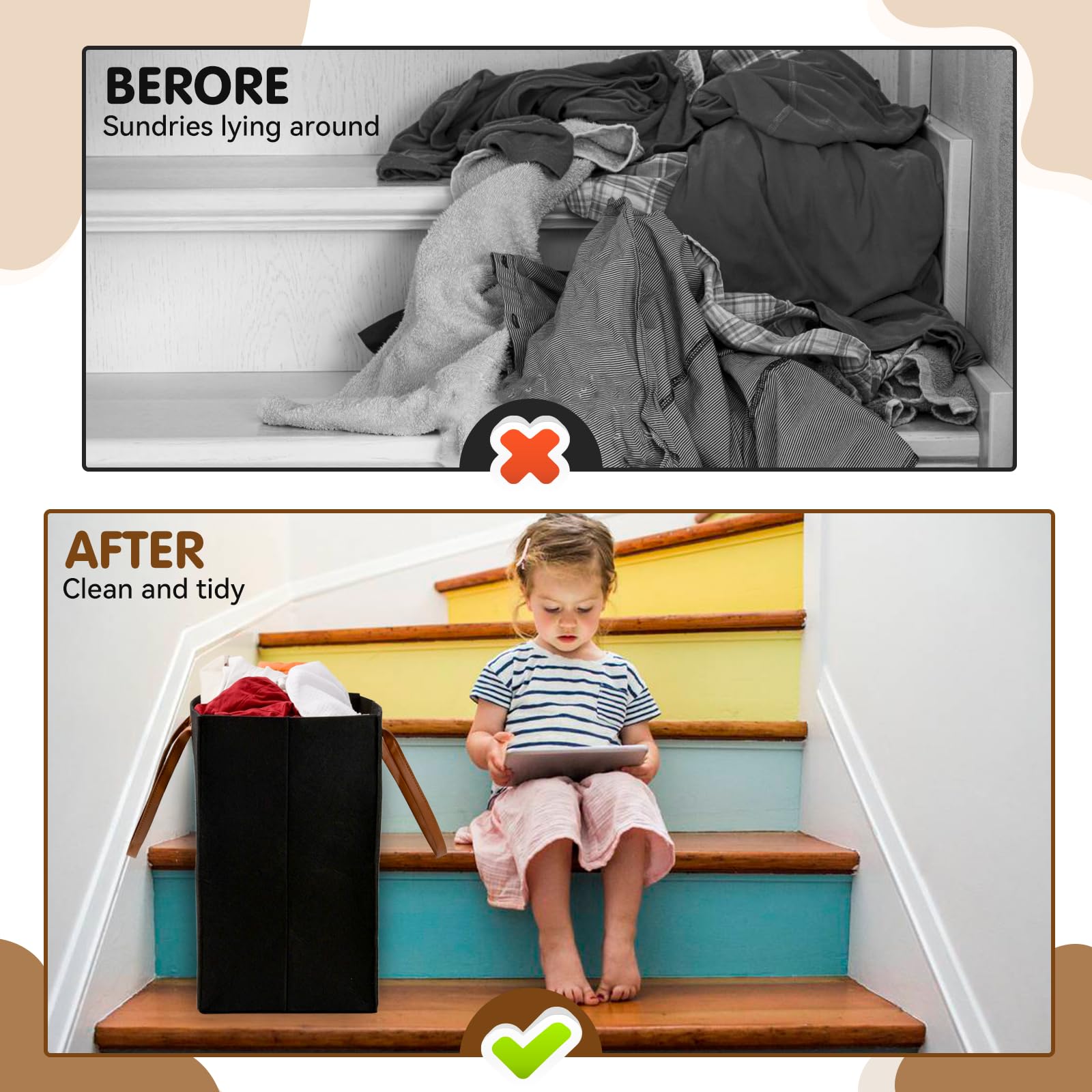 Cesta De Almacenamiento Para Escaleras - Organizador Plegable De Fieltro, Diseño En L, Ideal Para Ropa Y Zapatos