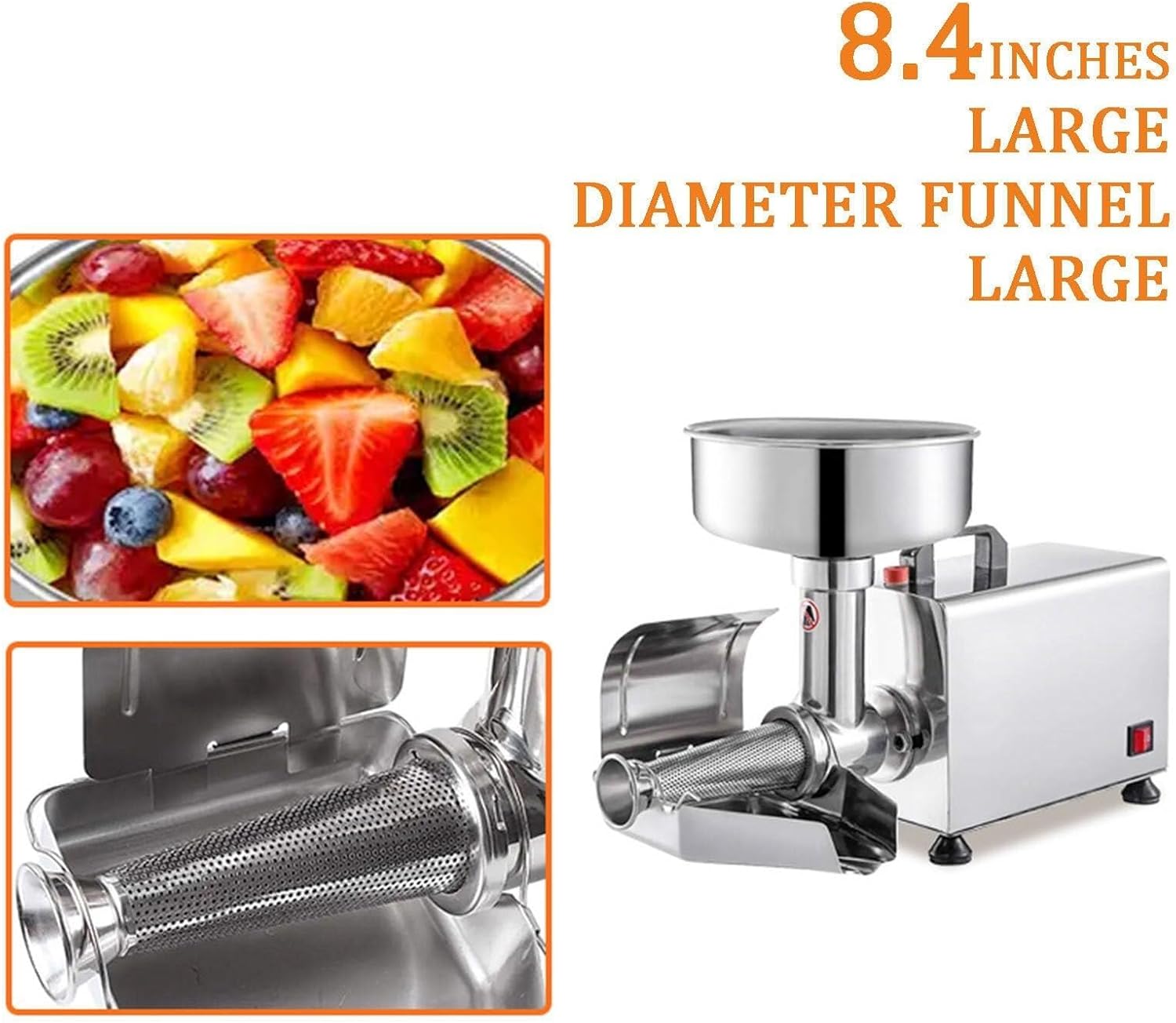Electric Tomato Strainer Machine,Commercial Grade Tomato Milling Machine with 8.4inch Large Funnel