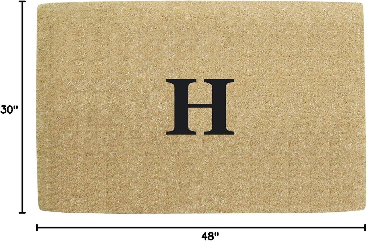 Nedia Home Heavy Duty Coir Door Mat - Personalized Monogram H, No Border Design, Natural Coco Fiber Welcome Mat, Durable Handcrafted Outdoor Rug, Eco-Friendly, 30" x 48", O2131H