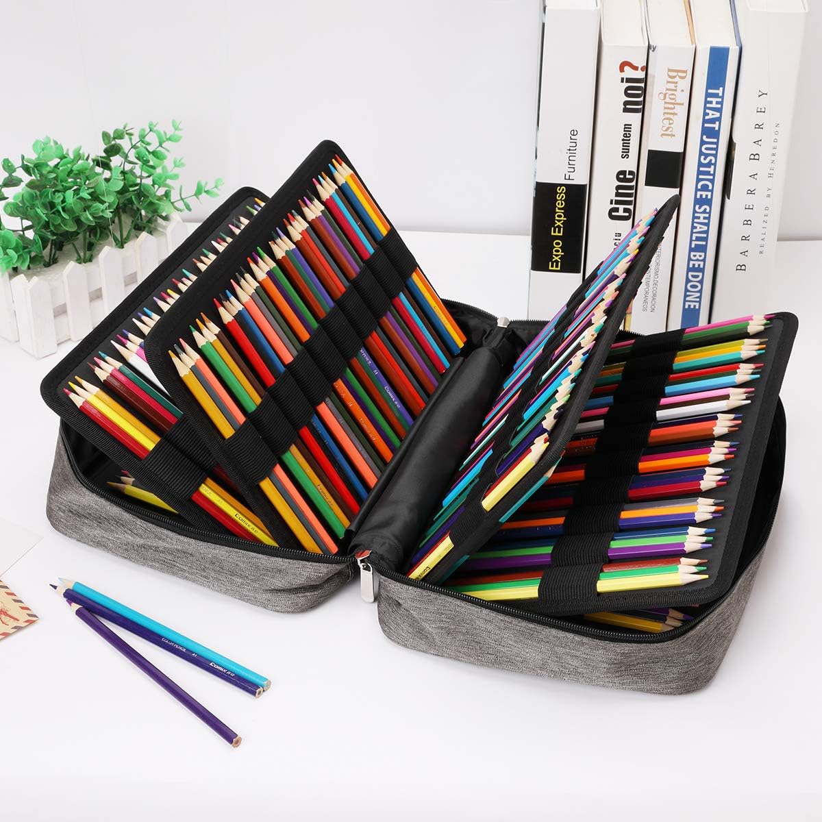 JAKAGO 304 Slots Colored Pencil Case Large Capacity Storage Bag for Artist Painter Multi-Functional Organizer for Colored Pencils/Gel Pens/Markers/Makeup Brushes(Gray)