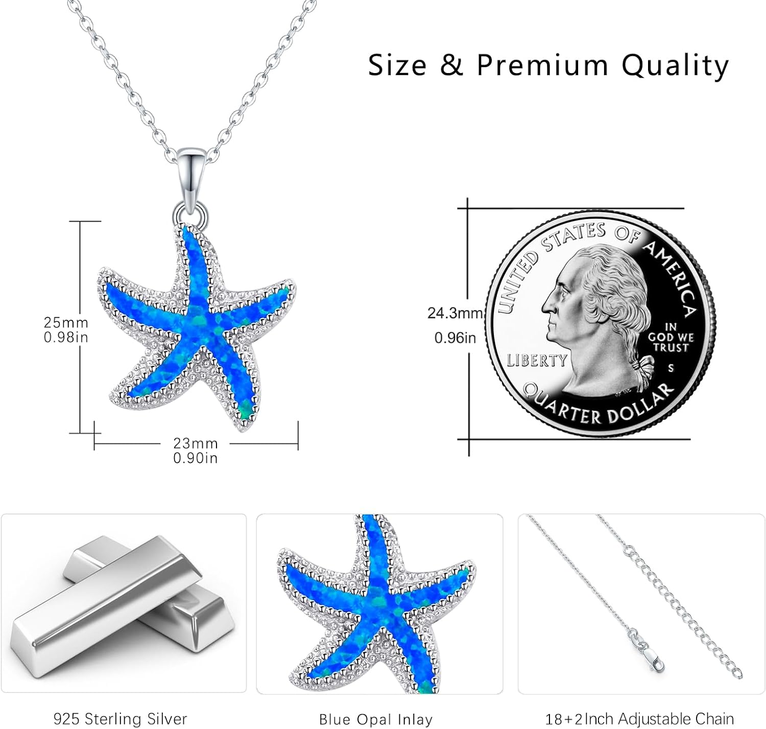 Starfish Necklace S925 Sterling Silver Summer Ocean Themed Beach Lucky Sea Star Marine Pendant Choker Necklace Starfish Jewelry Inspirational Jewelry for Women - Image 3