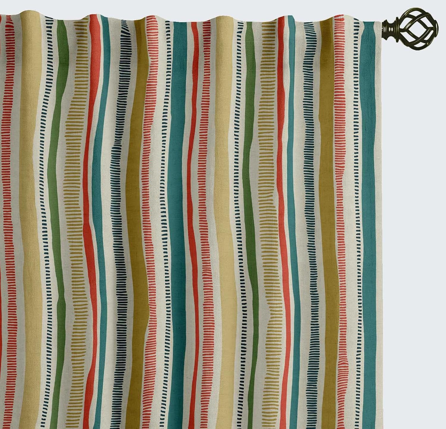 Cotton Curtains for Windows - 3-in-1 Rod Pocket/Back Tab Short Window Drapes - Light Filtering Cotton Canvas Panels - Set of 2, 52"x63" - Stripe Print (Multicolor)