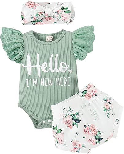 Ropa de bebé niña, mameluco de encaje con volantes de verano para recién nacido + pantalones cortos florales, 3 piezas, sesión de fotos para niños