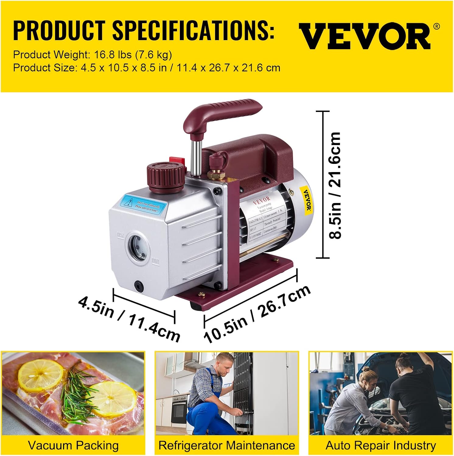 Bestauto Vacuum Pump 4.5CFM Vacuum Pump HVAC Single-Stage Rotary Vane Vacuum Pump 1/3HP 5PA Ultimate Air Conditioning Refrigerant Vacuum Pump