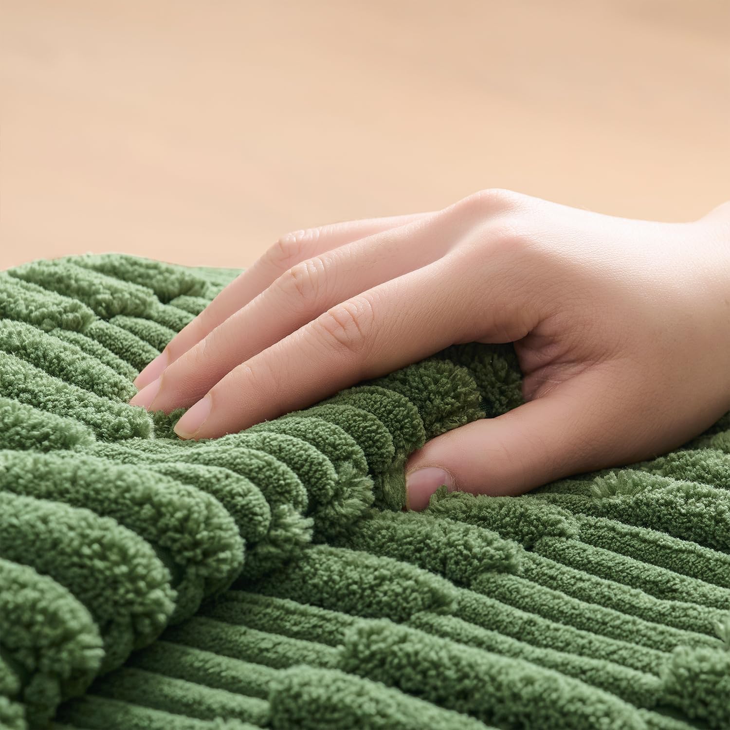 Kevin Textile 20x54 Inch Long Body Lumbar Pillow Cover 1 Pack Soft Plush Stripe Decorative Rectangle Cushion Elegant Double-Sided Corduroy Texture Pillow for Couch Sofa Chair Bed, Moss Green
