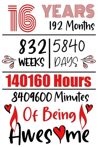 16 Years Of Being Awesome: 16th Birthday Gift, Funny Notebook Planner Gift For Family And Friends, 100 pages, Matte Finish 6 in x 9 in (15.2 x 22.9 cm) (Funny Journal Gifts 16 Year Old)