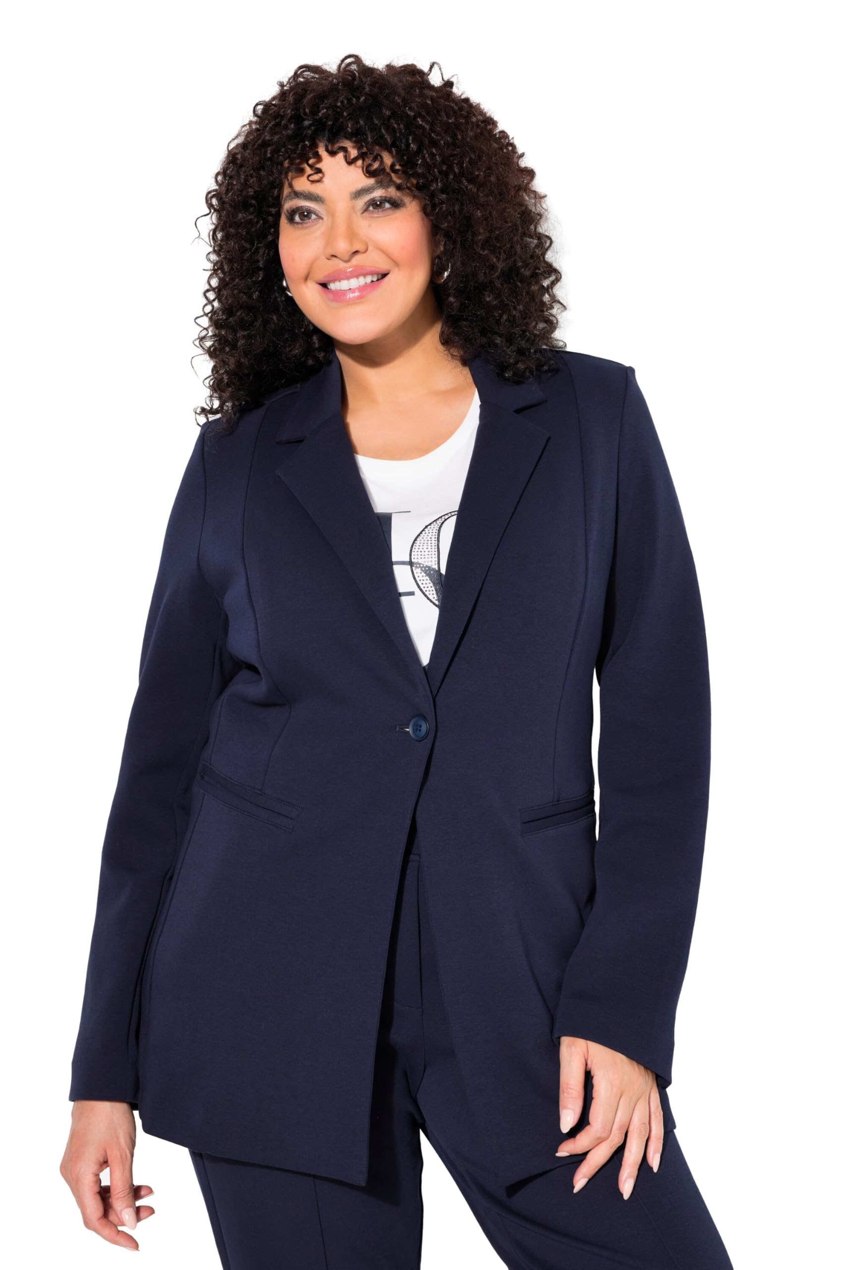 Ulla Popken Womenswear Plus Size Curvy Punto di Roma Knit Blazer Marine 54+ 812754133-54+