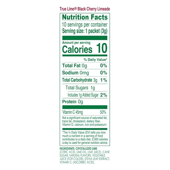 True Lime Black Cherry Limeade Powdered Drink Mix Packets, 10 ct