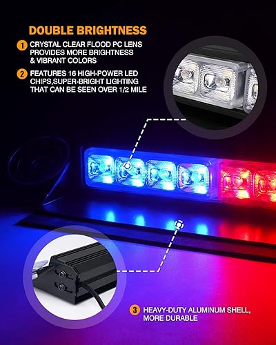 Miniatura 2 de Xprite Luces estroboscópicas de emergencia rojas y azules, luz interior intermitente de policía con ventosas para policía, vehículos POV, camiones
