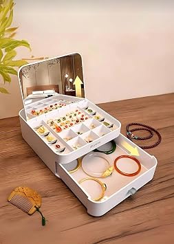 Miyano Aynalı Takı Kutusu, Beyaz, Plastik, S10 Model