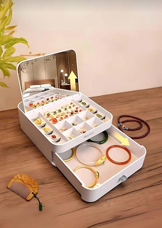 Miyano Aynalı Takı Kutusu, Beyaz, Plastik, S10 Model