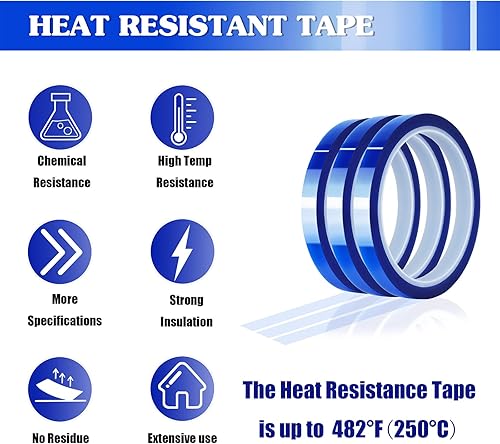 Miniatura 3 de Paquete de 3 láminas de teflón de 12 x 16 pulgadas y 3 rollos de cinta térmica azul de 0.394 in x 108.3 ft para sublimación, cinta de transferencia