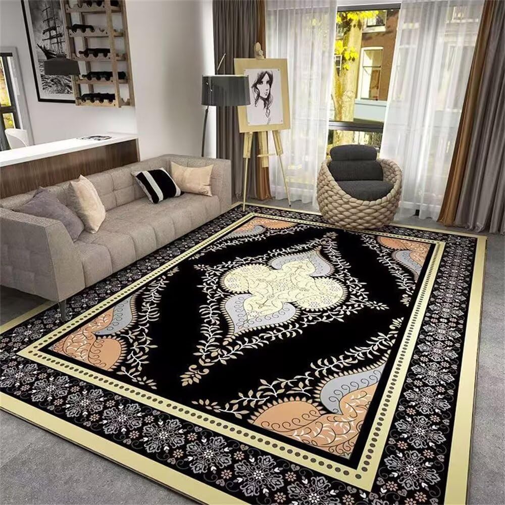 Tapis extérieur résistant à la pluie et anti-bouloche floral jaune 120x160