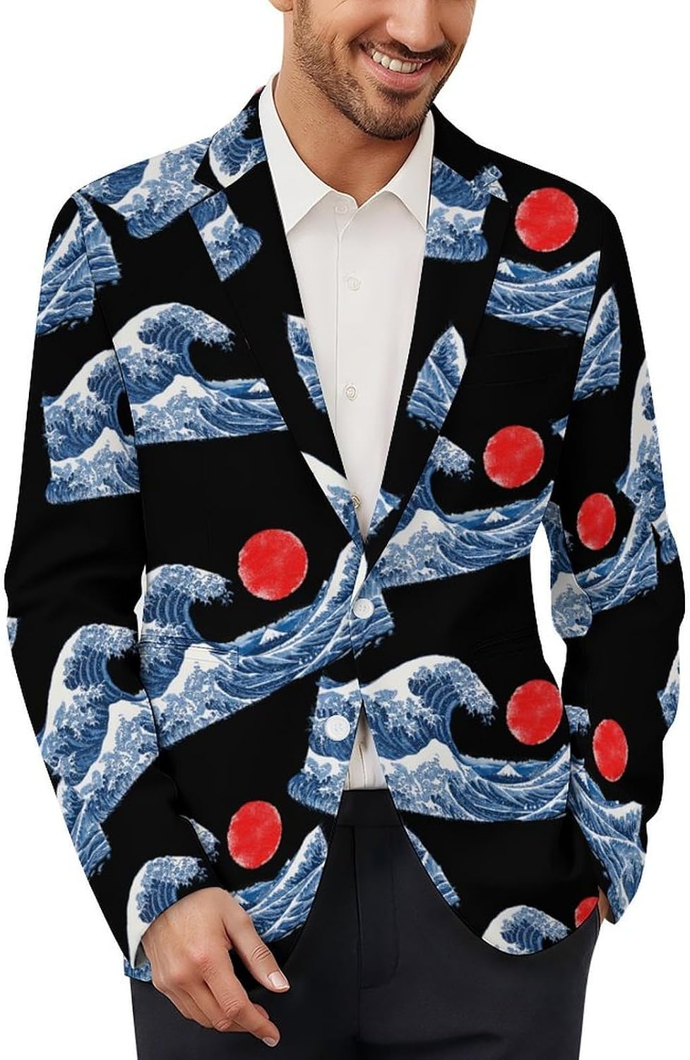 Japanese Waves Sun Suits Blazer for Men Buttons Jacket Coat Business 6X-Large