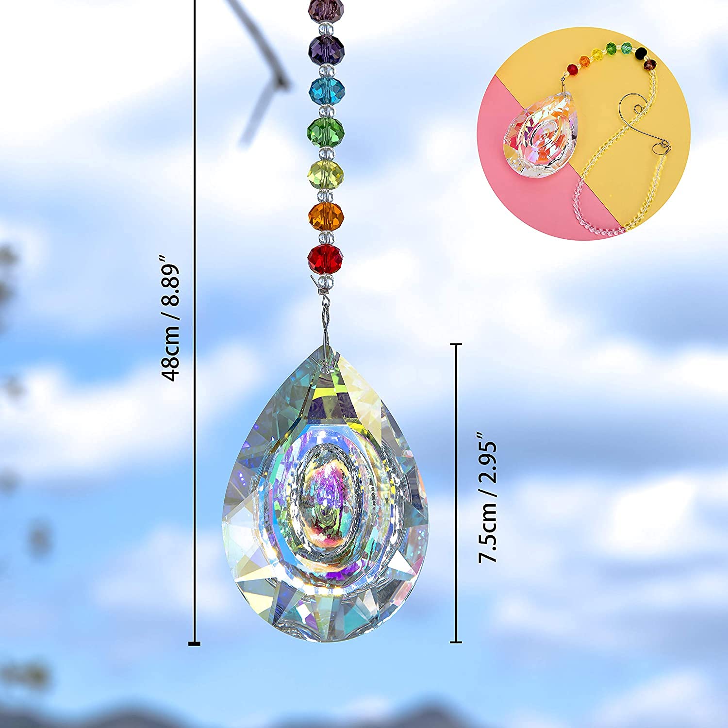 Attrape-Soleil Papillon En Cristal Blanc - 2 Pièces - Effet Arc-en-Ciel - Suspension Pour Fenêtre, Jardin, Voiture, Sapin De Noël - 75 Mm - Cordon Inclus