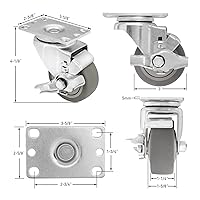 Vista 18 de SY America 3.5" 4 Pack Plate Caster, Thermoplastic Light Heavy Duty Rubber Gray Swivel Caster, Top Plate Casters, 1200 lbs Total Capacity