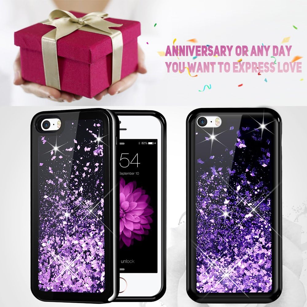 Caka iPhone 5 5S SE Case, iPhone 5S Glitter Case Starry Night Series Bling Fashion Luxury Flowing Liquid Floating Sparkle Glitter Soft TPU Case for iPhone 5 5S SE 2016 (Purple)
