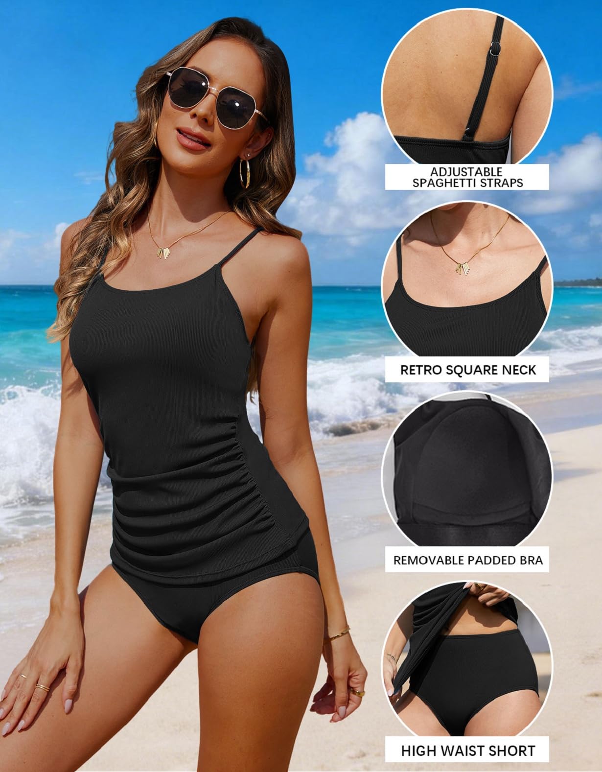 Yutdeng Tankini Mujer Reductor Barriga Bañador Dos Piezas Push Up con Relleno Tallas Grandes