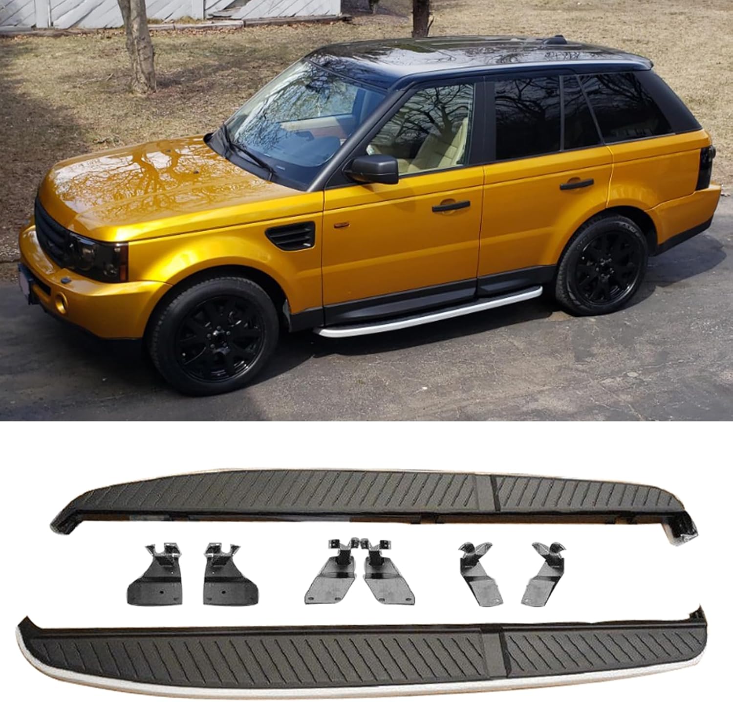 Running Board Compatible with 2006-2013 Land Rover Range Rover Sport, Factory Style Polish Black Side Step Bars Extensions by IKON MOTORSPORTS, 2007 2008 2009 2010 2011 2012