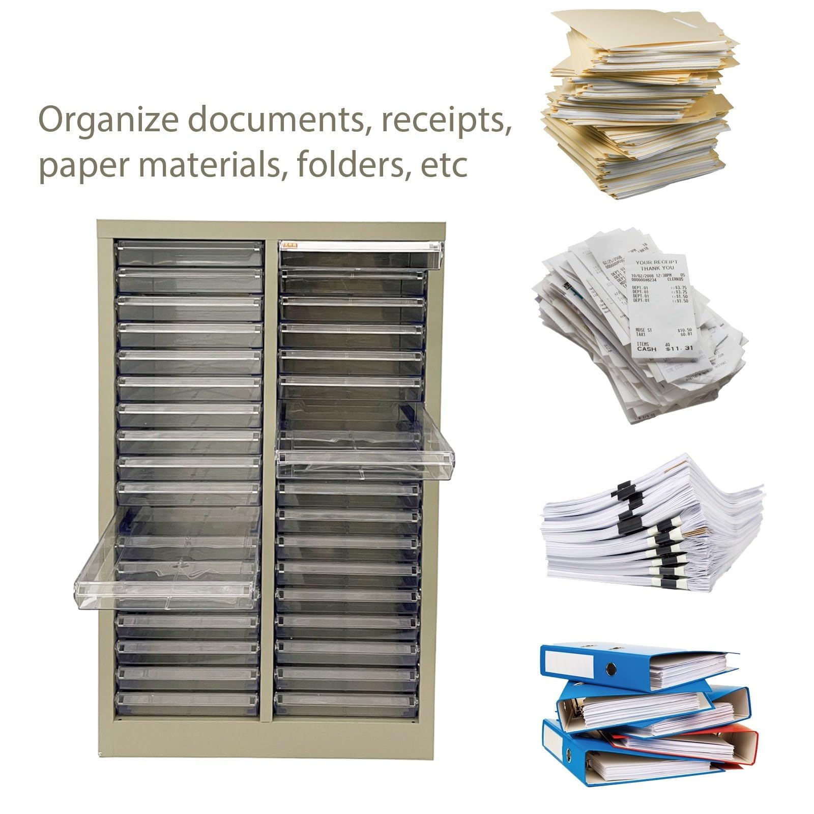 Gabinete de documentos transparente – 36 cajones para almacenamiento de papel de archivos, sistema de archivo vertical para oficina, almacén, garaje, diseño sin puerta, solución de almacenamiento de
