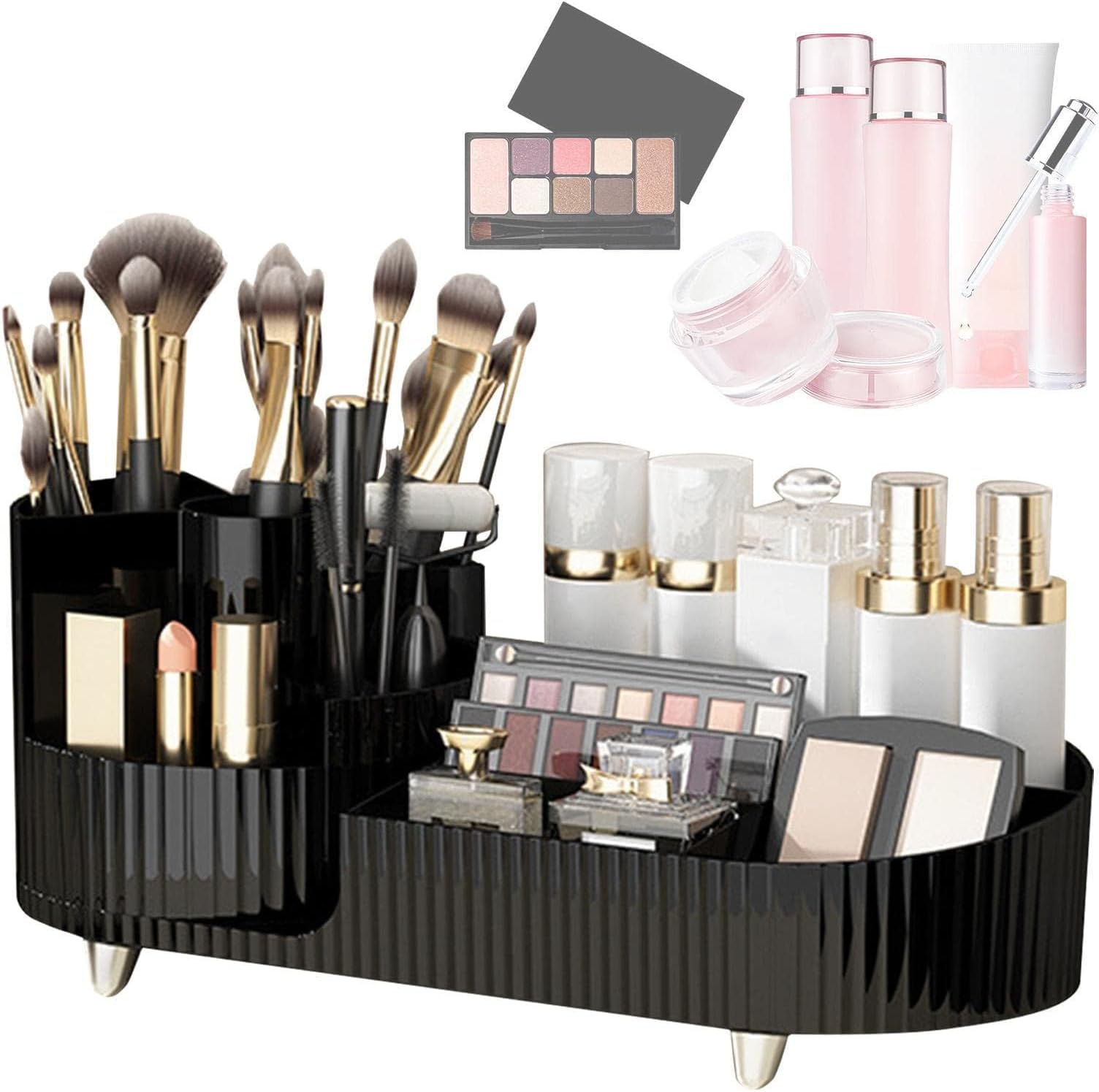 360 Degree Rotating Lazy Susan, Large Capacity Skincare Organizer, Makeup Organizer for Vanity, Bathroom Storage Tray for Cosmetics and Skin Care Products (black)