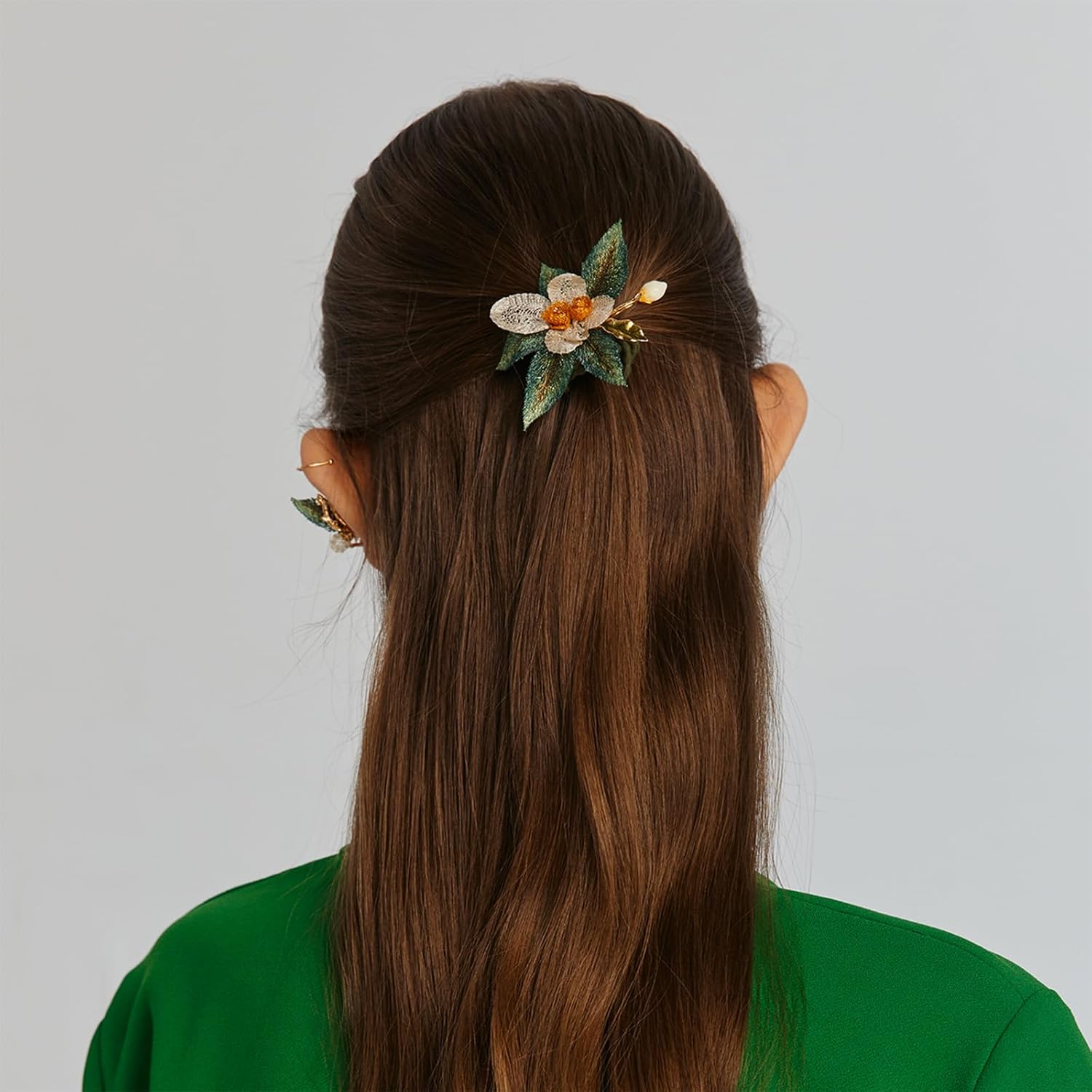 SHE'S FREE STYLE JUST FOR YOU Handmade Van Gogh Rose Embroidery hair ties no damage, hand-embroidery floral hair bands for women's hair, Romantic Double-Strand Ponytail Holder