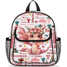 Personalized Toddler Backpack - Custom Kids Backpack for Boys & Girls 3-6 Years, Lightweight Polyester with Safety Whistle Strap, Small Daycare Bookbag | Dinosaur Pink
