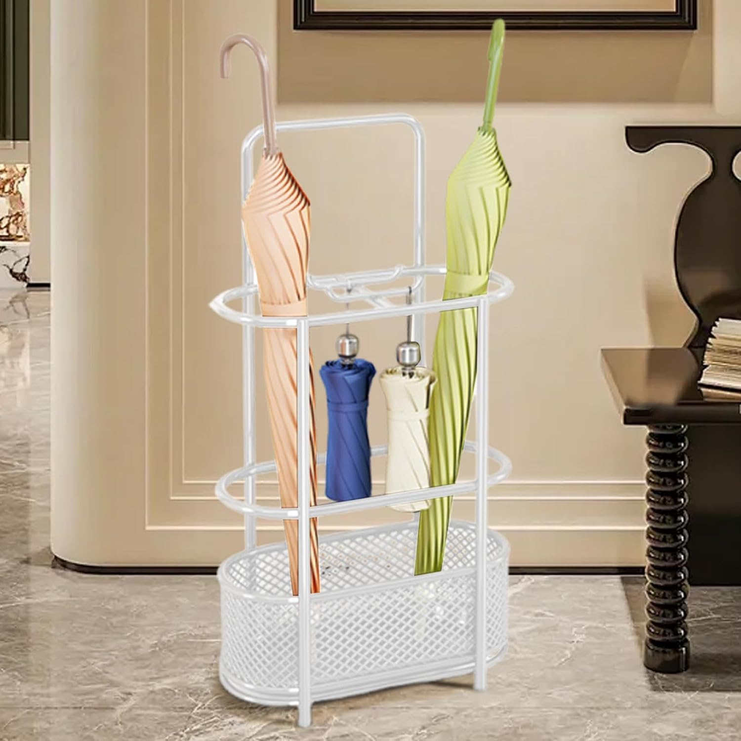 Large Capacity Umbrella Stand - Stable Portable nizer Rack for Office, Home, Entryway - Stylish White Storage Bin for Umbrellas