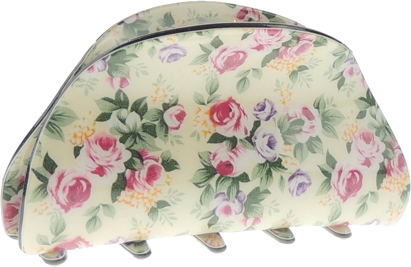 Ladies Floral English Garden Print 8cm Hair Claw Clamp Clip Oval Cream