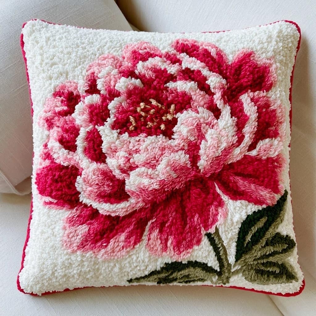 Taxpy Latch Hook Cushion Kits Peony 17X17 Inch