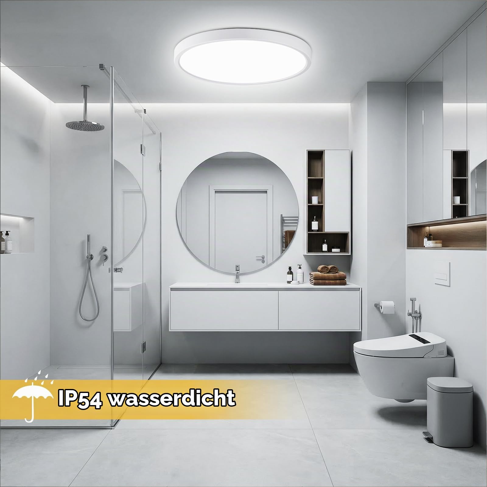 LED Deckenlampe mit Radar Bewegungsmelder 28W 2800LM, IP54 30CM Deckenleuchte mit Bewegungssensor, 3000K/4000K/6000K Lampe Dimmbar mit Fernbedienung, Flurlampe für Garage Treppe Keller Balkon