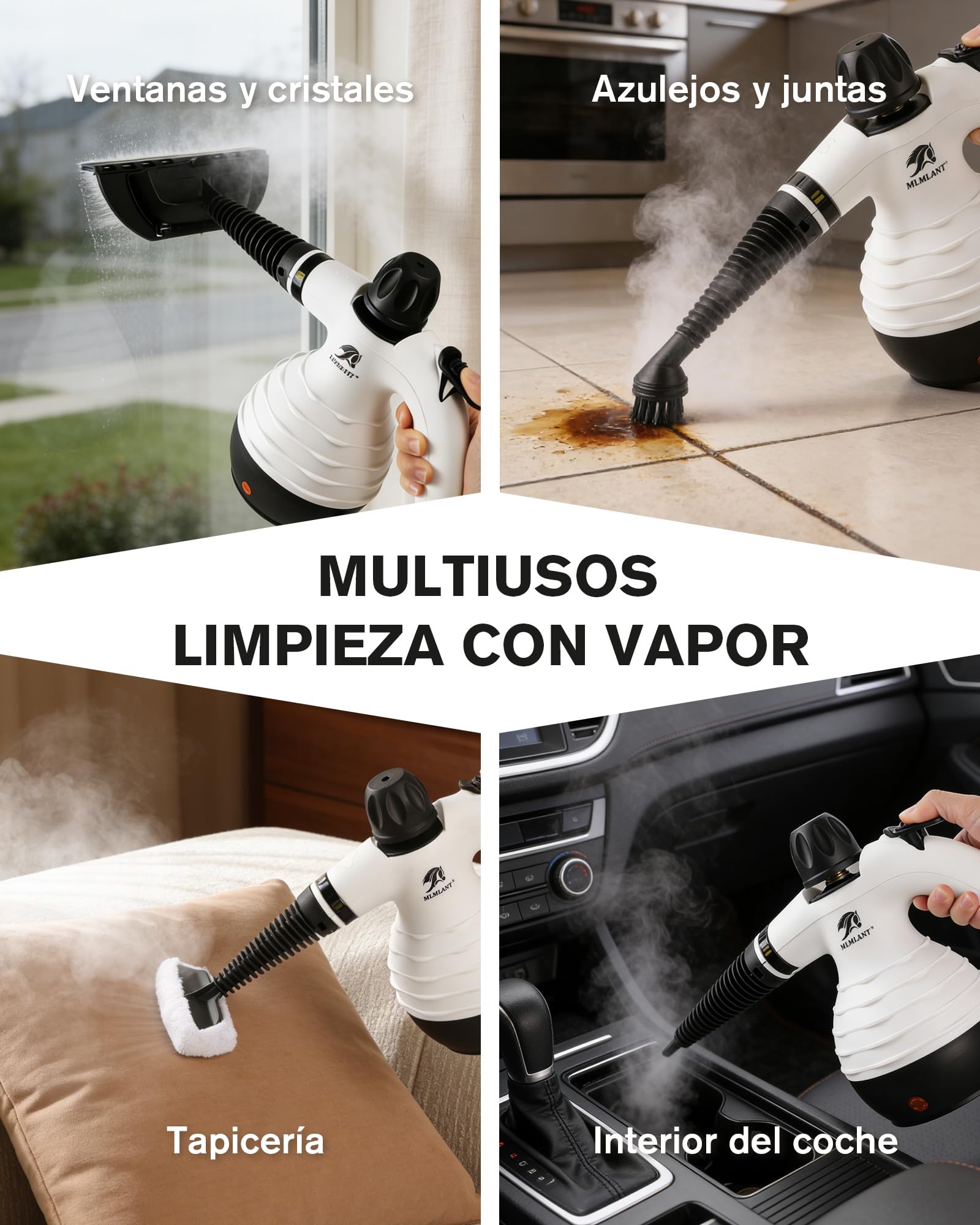 MLMLANT Limpiador de vapor, limpiador de vapor portátil con cerradura de seguridad y juego de 10 accesorios, ideal para alfombras, asientos de coche, sofás, ventanas, tapizados y mucho más