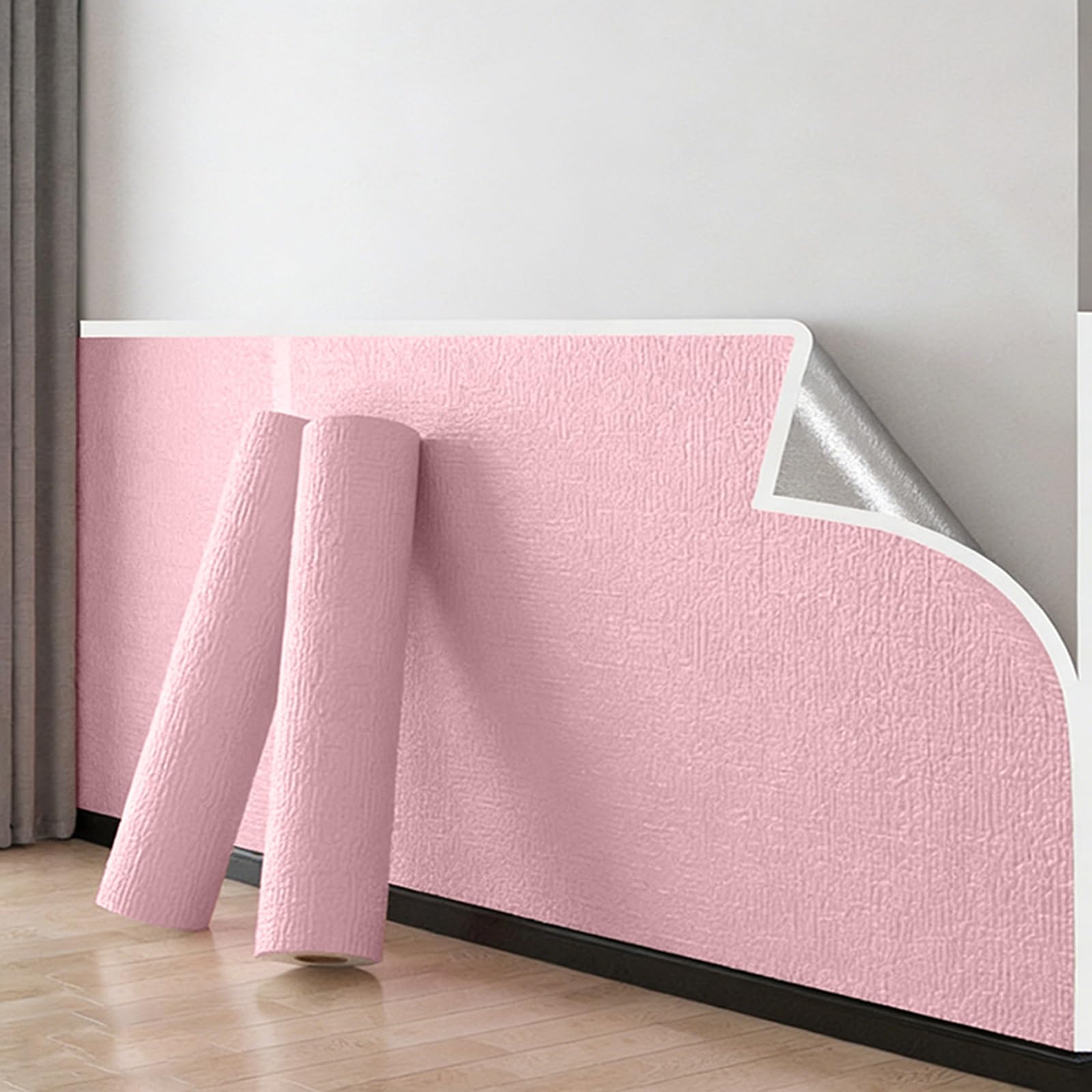 Rodillo de papel pintado aislante autoadhesivo de espuma XPE | Varios tamaños multicolor para aislamiento de paredes interiores: panel de estructura de lino 3D (rosa 3 mm, 50 x 1000 cm)