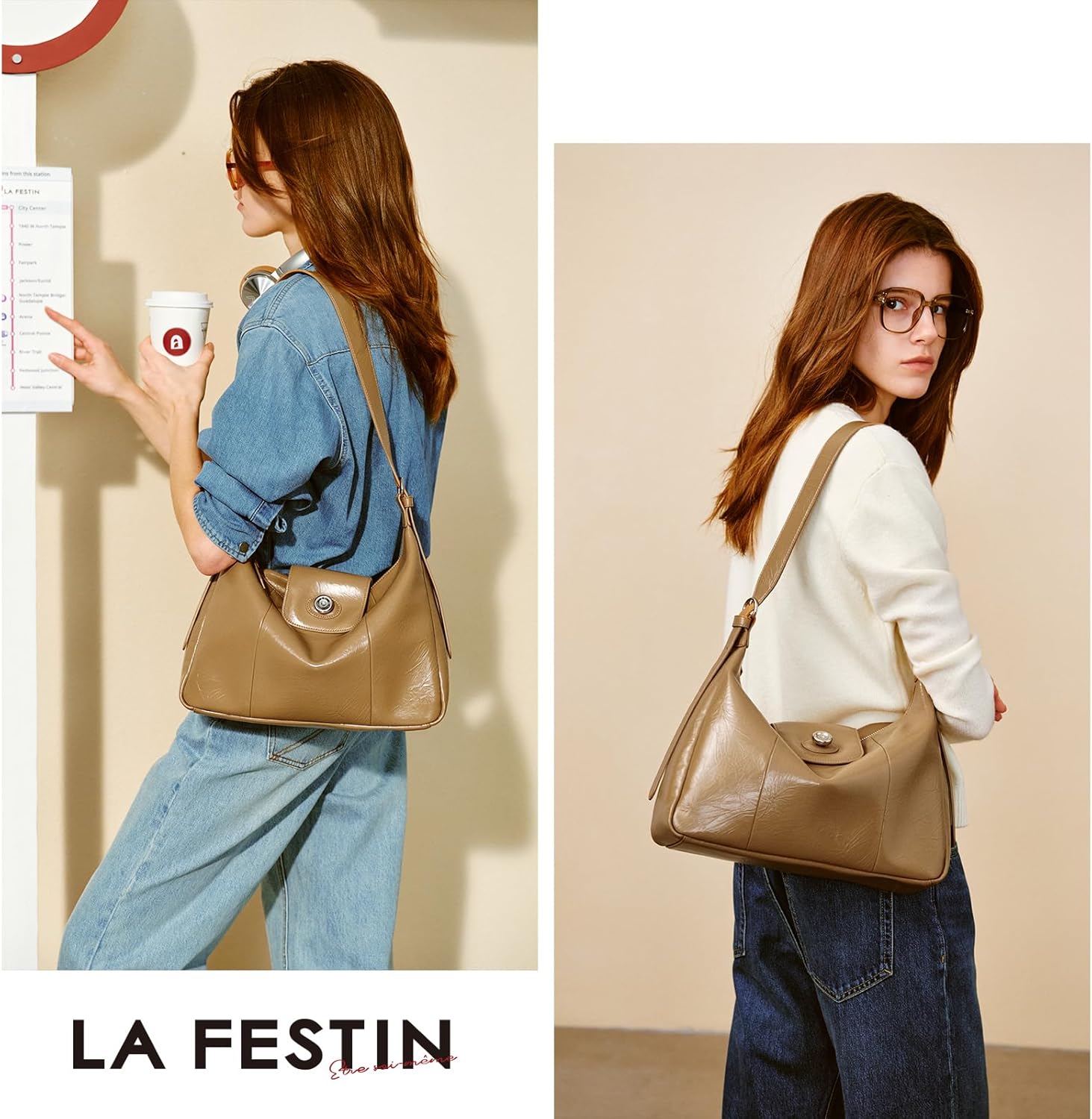 LA FESTIN Hobo Bags for Women Leather Womens Hobo Purse with Adjustable Strap - Image 6