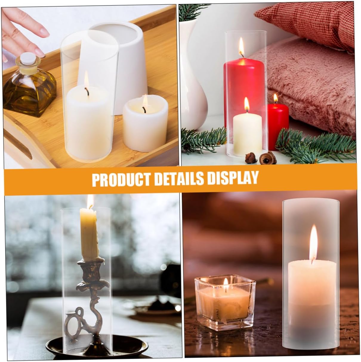 Garneck Glass Tealight Candle Holder Cover Vintage Style Desktop Lampshade Straight Tube Chimney for Draft Flame Fits for Living Room Decor