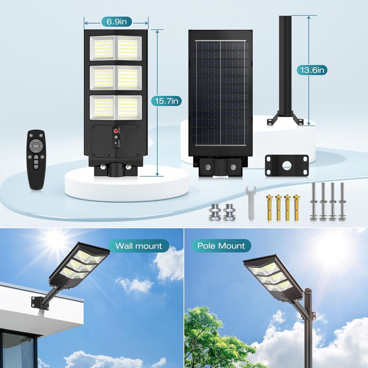 Sunwish Solar Street Light, Wide Angle Solar Street Lights Outdoor Flood Lights Motion Sensor Dusk to Dawn Remote Control Waterproof IP66, Parking Lot Lights Commercial for Yard(2 Packs)