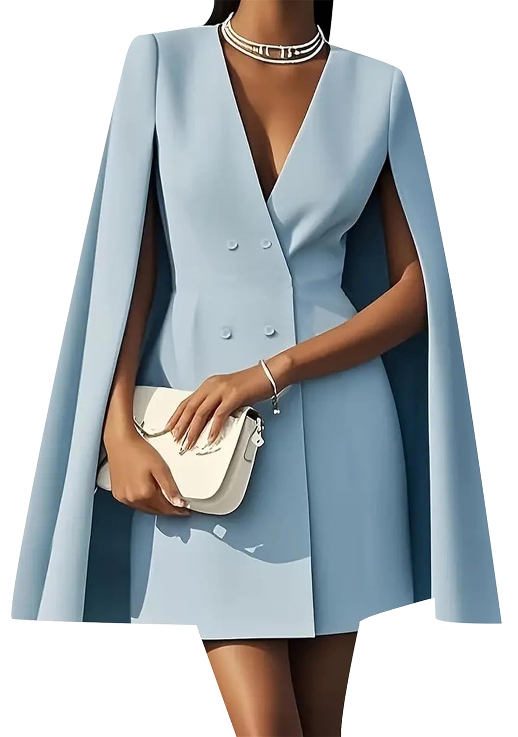 YMING Womens Slit Sleeve Work Blazer Dress Double Breasted Solid Color Dress Business V Neck Mini Dresses