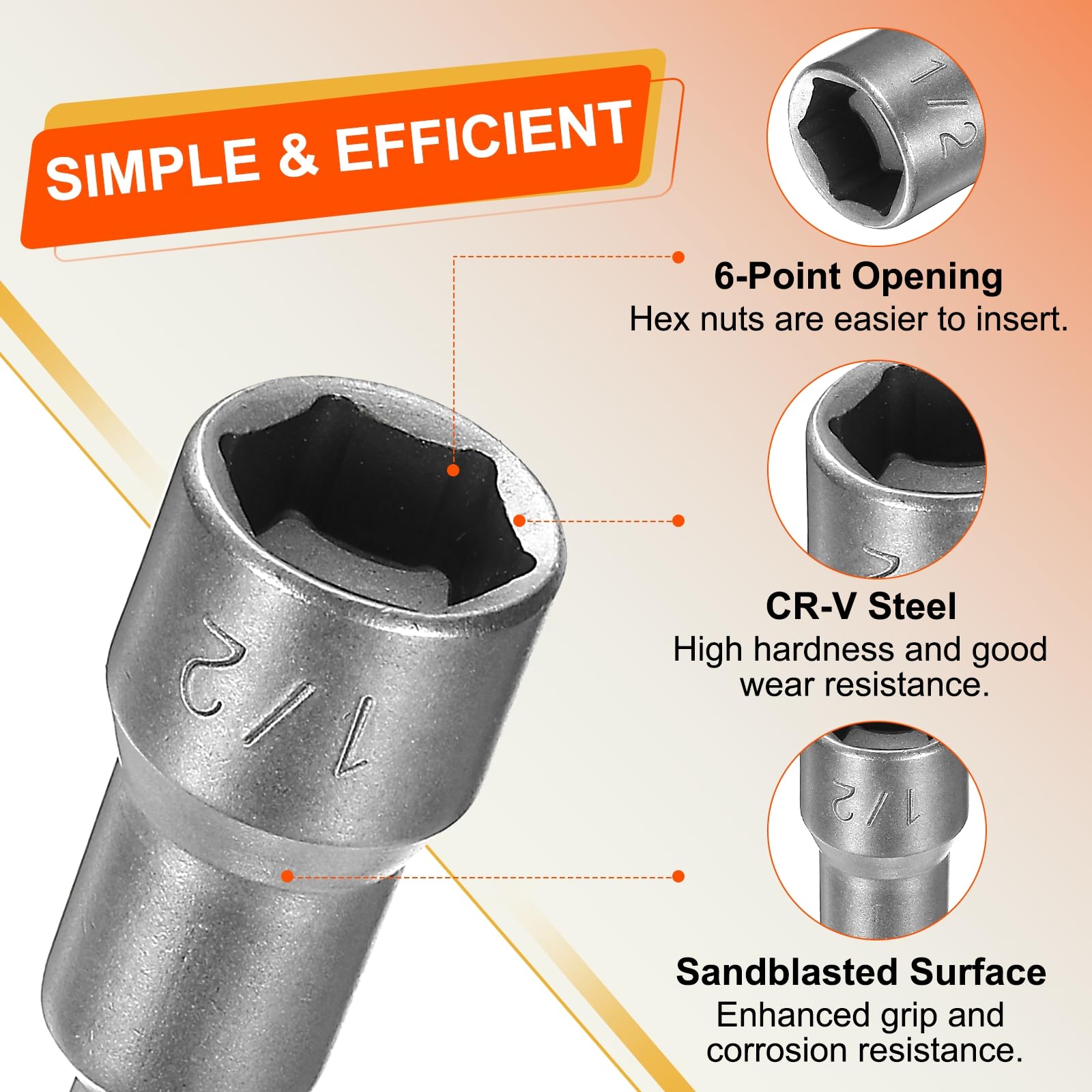 HARFINGTON 10 brocas hexagonales de 1/2 pulgada, 6 puntos, 1/4 pulgadas, tuerca de acero CR-V de cambio rápido para taladros eléctricos, destornilladores de impacto, tono plateado
