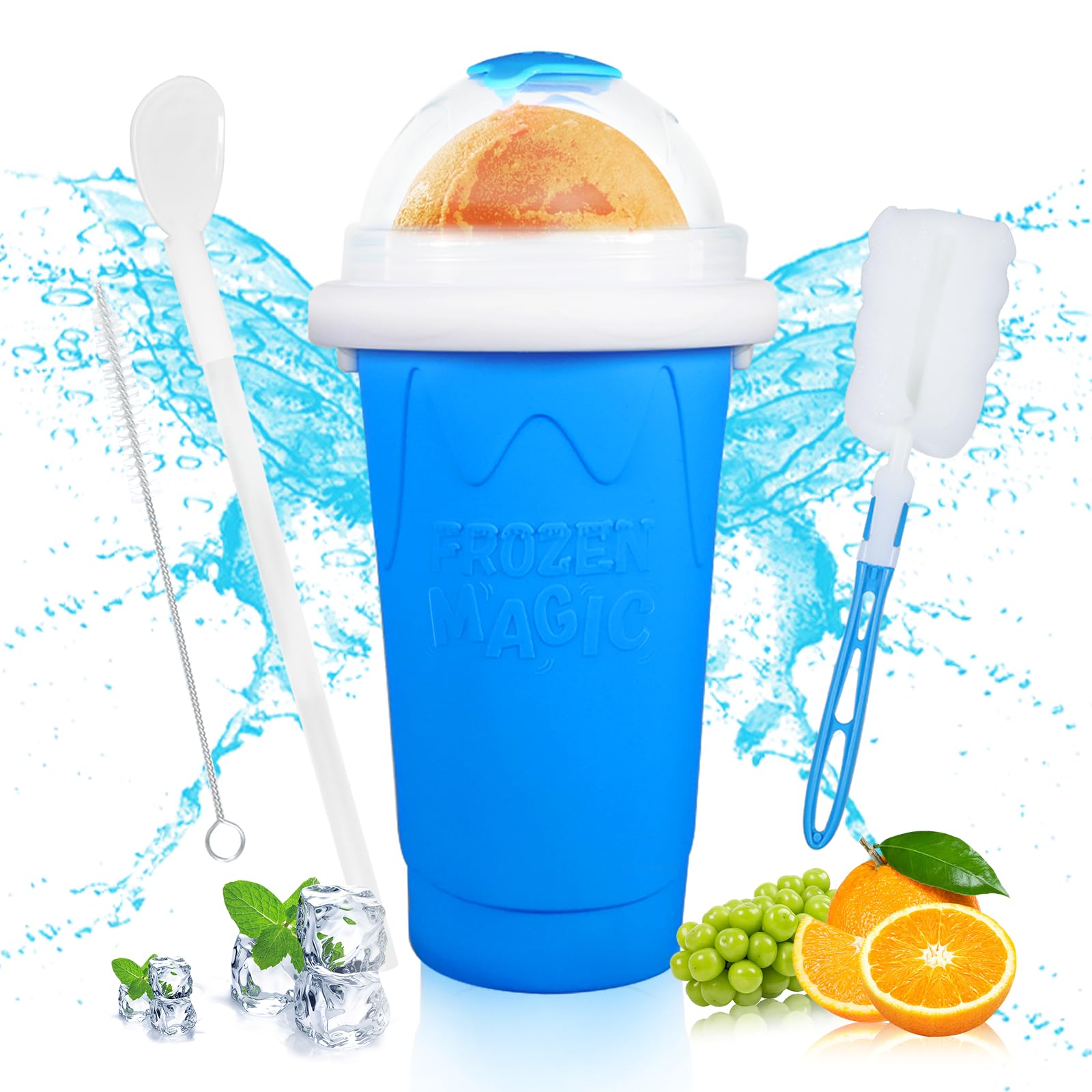 Slushie Maker Cup, Magic Quick Frozen Smoothies Cup, Portable Squeeze Cup Slushy Maker, Summer Juice Ice Cream Cup Freeze Double Layer Squeeze Cup for Family DIY Homemade BLUE