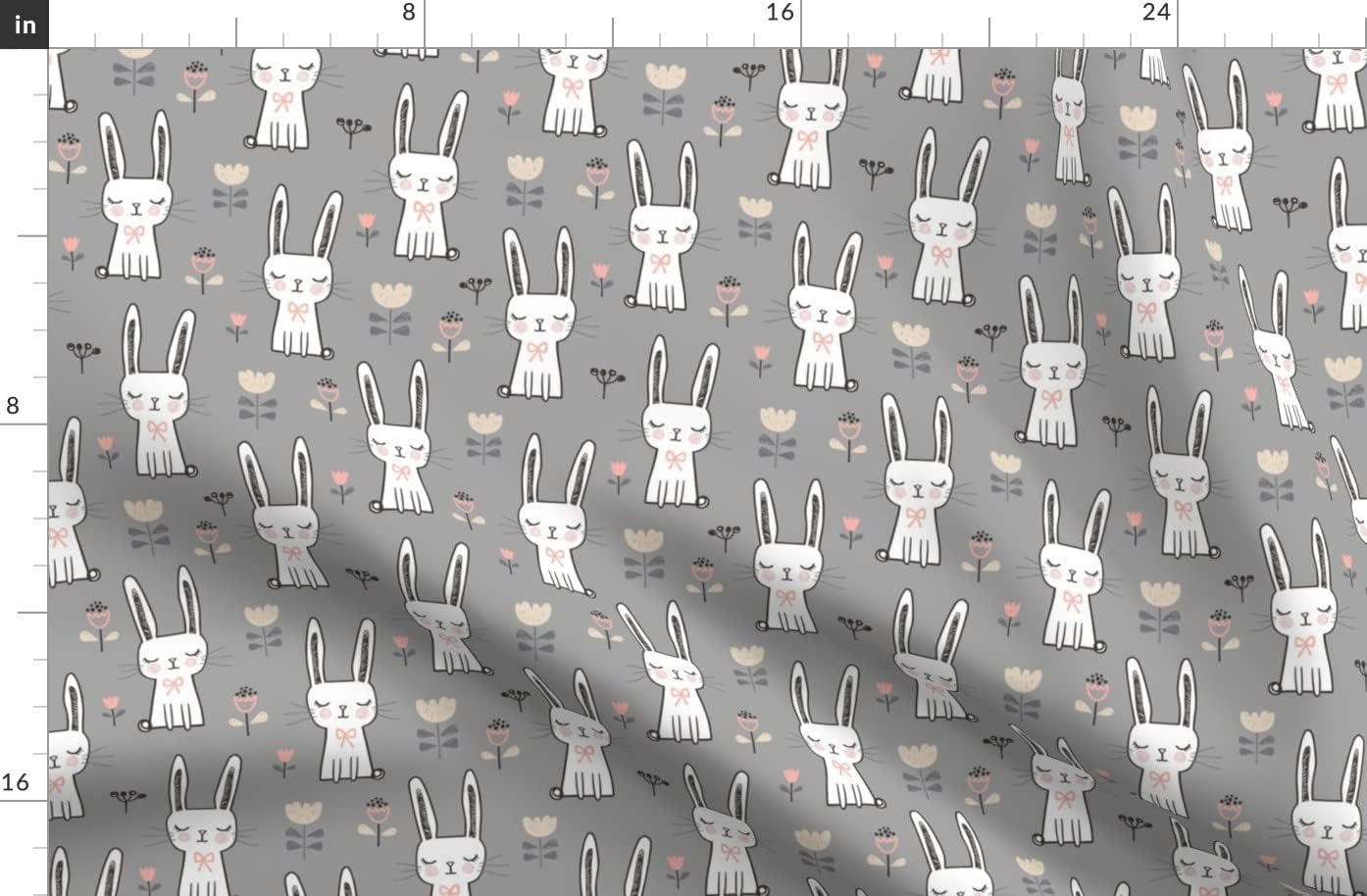 Spoonflower Fabric - Rabbits, Bunny Rabbit, Grey, Pink, White, Pets, Bunnies, Easter, Printed on Organic Cotton Sateen Fabric by The Yard - Sewing Quilting Apparel Home Decor