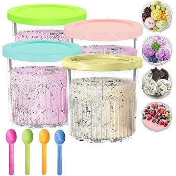 Container for Ninja Creami Deluxe Pints 4 Piece Ice Container Set for Ninja Creami Deluxe for NC501 NC500 Series BPA-Free Sealing Ice Cream Cup Dishwasher Safe 800 ml