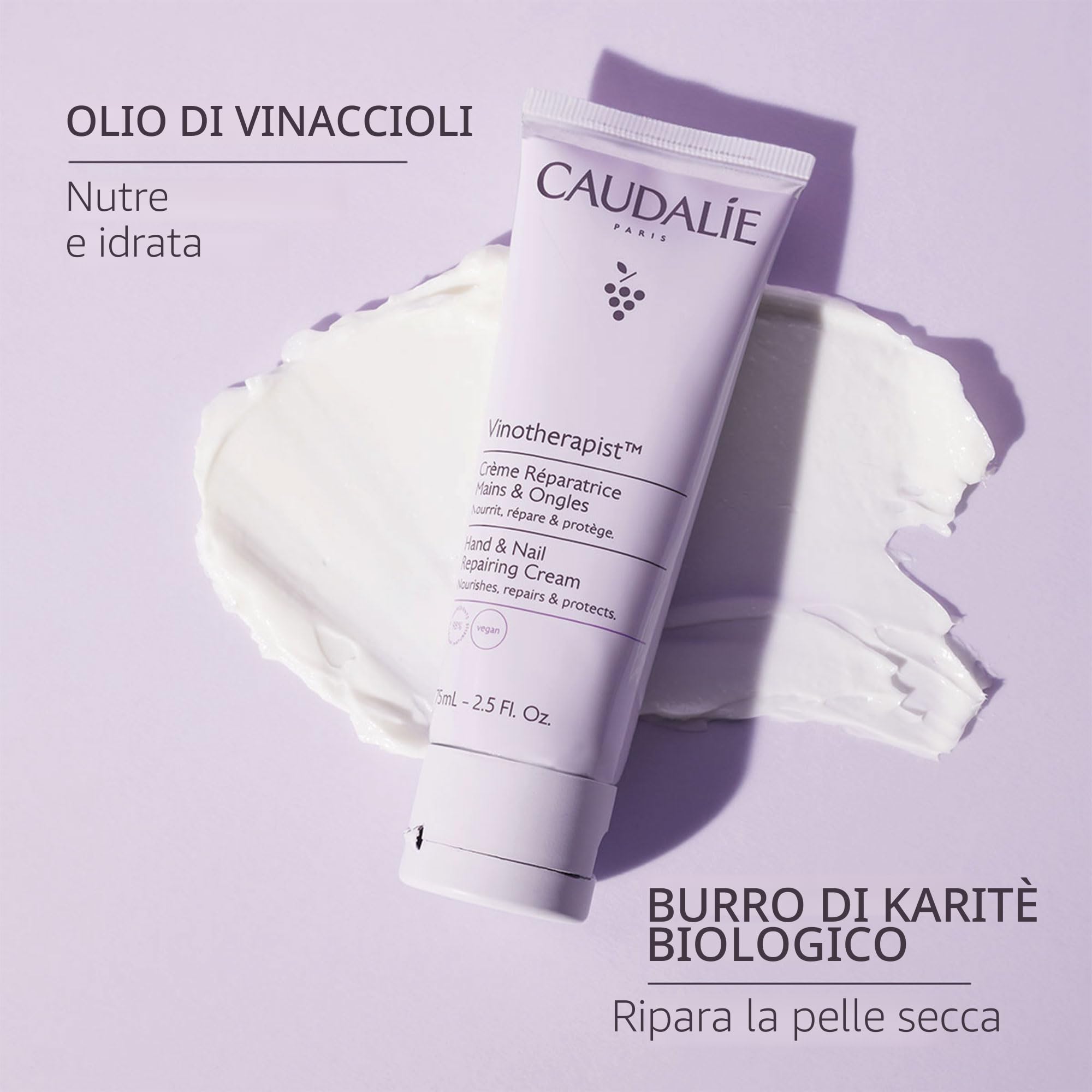 Caudalie Vinotherapist Crema Riparatrice Mani & Unghie con Burro di Karité Bio - 75 mL