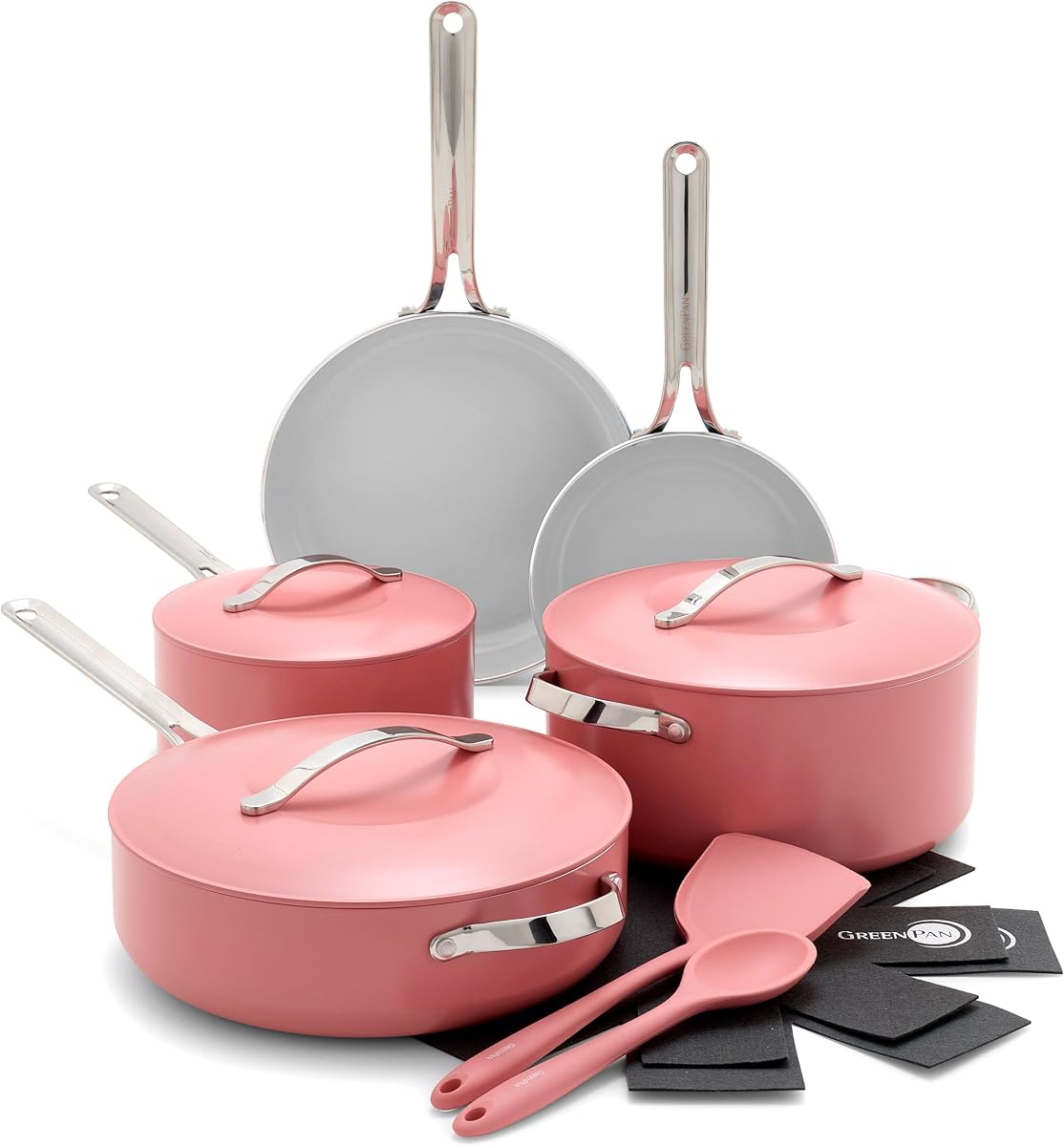 Nova 10-Piece Cookware Pots & Pans Set, Oprah’s Favorite Things 2024, PFAS-Free Ceramic Nonstick, Fry, Sauté, Stockpot, Utensils, Lids, Induction Suitable, Dishwasher & Oven Safe, Coral