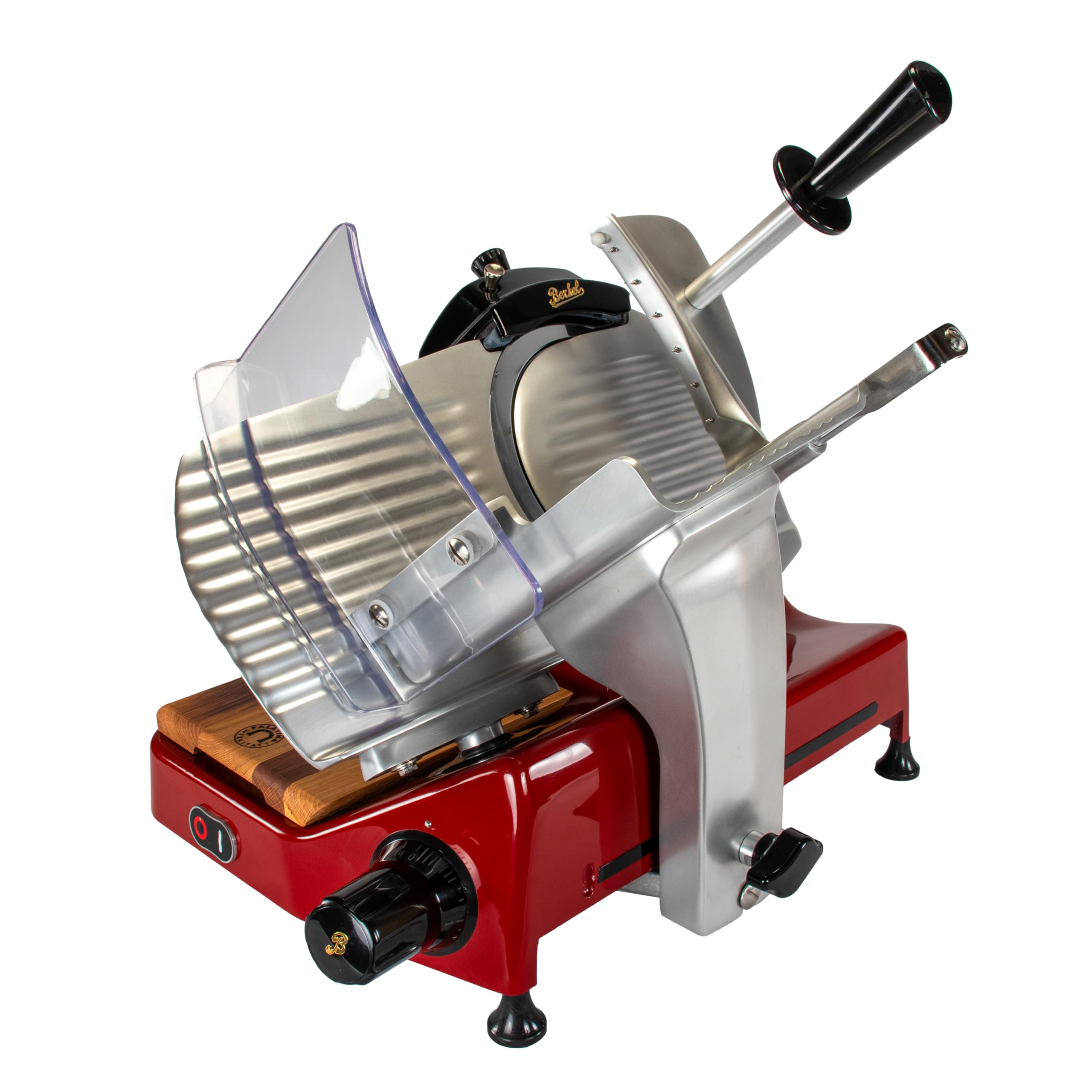 Berkel Affettatrice Pro Line XS 25 in rosso – affettatrice professionale per la vostra cucina + tagliere realizzato a mano in legno unico, XS25-R+FHB